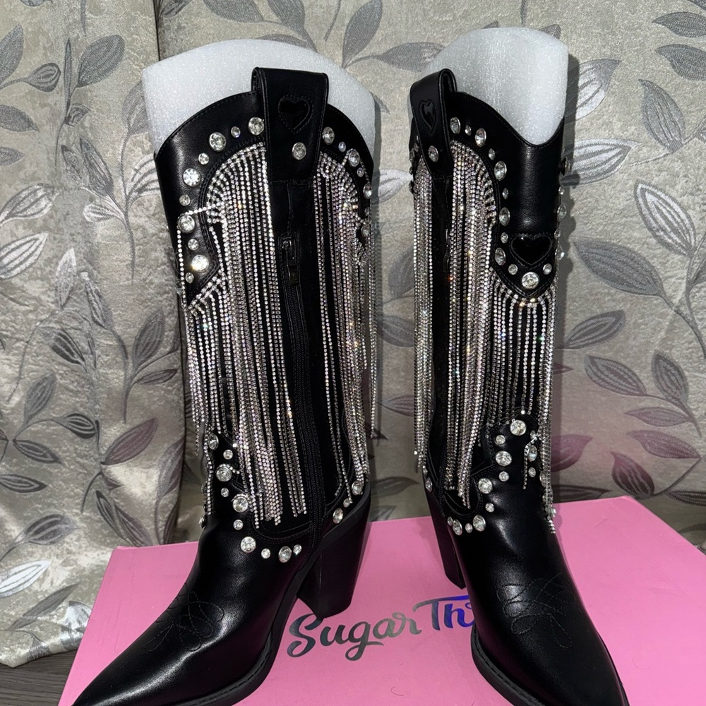 Sugar Thrillz Black and Silver Heeled Boots
